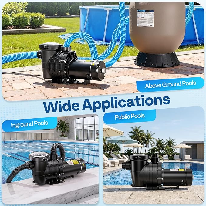 VIVOHOME 1.5 HP 6027 GPH Powerful Copper Motor Self-priming 115V Swimming Pool Pump w/ON/OFF Switch 1.25'' & 1.5" & 2.0'' Unions Energy Saving w/Strainer Basket
