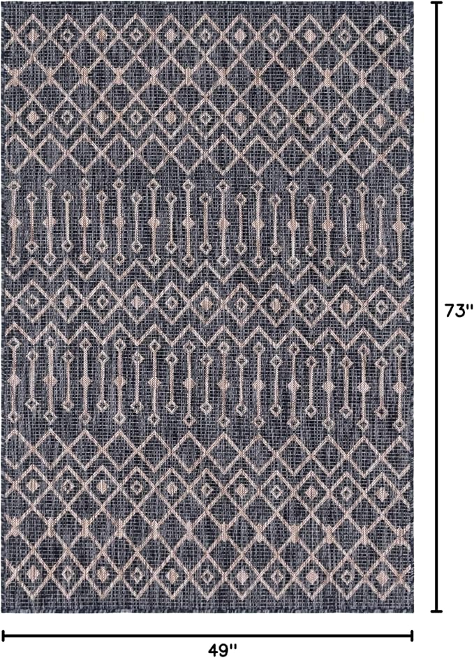 Unique Loom Outdoor Trellis Collection Area Rug - Tribal Trellis (4' 1" x 6' 1" Rectangle, Charcoal Gray/ Natural)