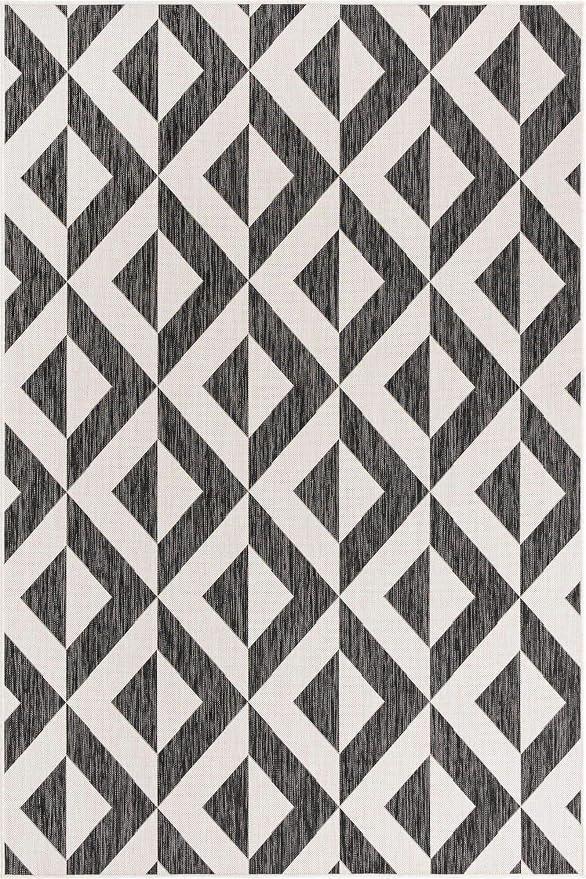 Unique Loom Outdoor Collection Area Rug - Napa (6' 1" x 9' Rectangle, Charcoal Gray/ Ivory)