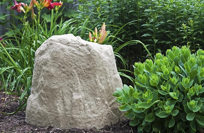 Emsco Group 2181 Large – Lightweight Landscape Rock-Resin, Sandstone | Large Size, Sandstone,Decorative Landscape Rock Cover, Covers Well Pumps, Sprinkler Valves & Yard Utilities