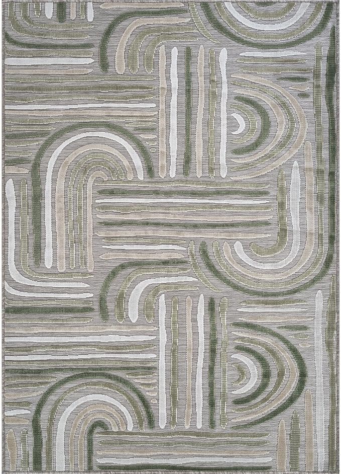 CAMILSON Indoor Outdoor Rug, Beige 8x10 Geometric Arch Striped Area Rugs for Patio and Home Areas, Easy-Cleaning Non-Shedding Living Room, Garden and Deck Washable Outside Carpet (8 x 10)
