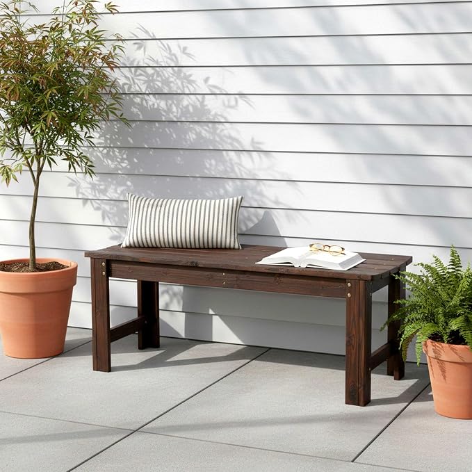 Shine Company Outdoor Wood Backless Patio Garden Bench, 4 Ft, Burnt Brown