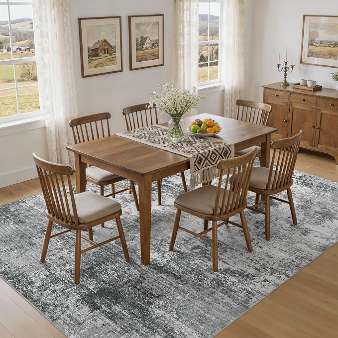 UERMEI 10x12 Area Rug for Living Room - Washable Neutral Modern Abstract Carpet, Non-Slip Soft Large Indoor Floor Rugs for Bedroom Home Office & Under Dining Table Decor, Grey Black