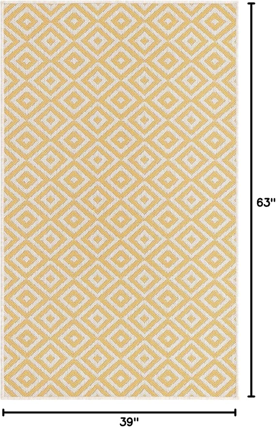 Unique Loom Outdoor Collection Area Rug - Costa Rica (3' 3' x 5' 3' Rectangle, Yellow Ivory/ Ivory)