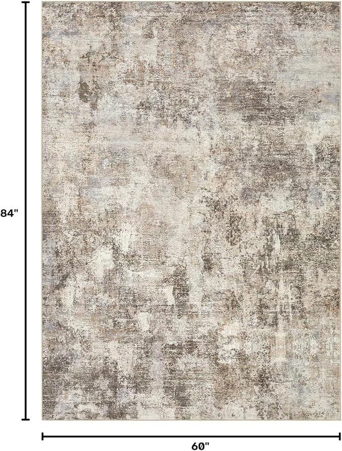 5x7 Area Rug Washable Abstract Rugs for Living Room Dark Brown | for Bedroom, Dining Room, Office, Nursery, Soft Neutral, Low Pile Non-Slip, Kid Pet Friendly, Large Indoor Carpet, Home Decor