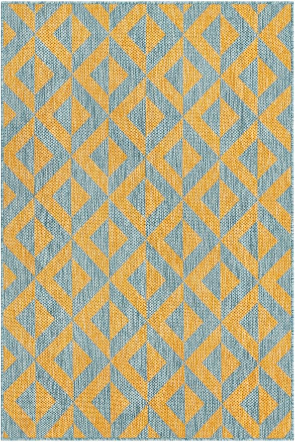 Unique Loom Jill Zarin Unique Loom Outdoor Collection Area Rug - Napa (4' 1" x 6' 1" Rectangle, Yellow and Aqua/Yellow)