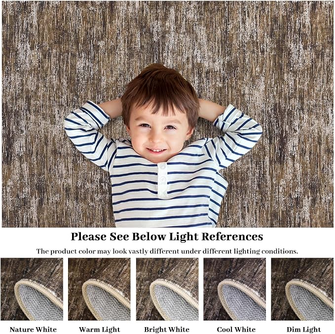 Garvee Washable Living Room Rug 10x13 Modern Solid Color Area Rugs, Brown | Non Slip Stain Resistant Non Shedding Neutral Low Pile Large Foldable Soft Rug for Nursery Dining Room Bedroom