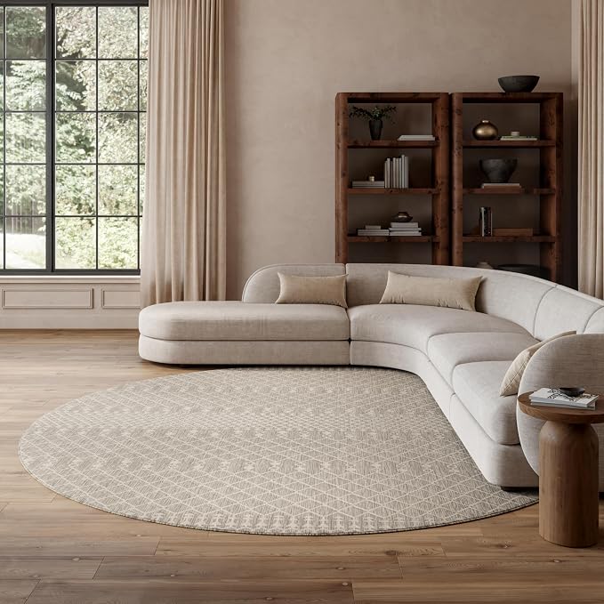 Nourison Home Positano Light Grey 8' x Round Area Rug - Easy Clean, Non Shedding, Bed Room, Living Room, Dining Room, Kitchen (8' x Round)