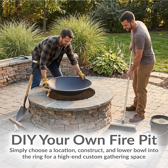 Sunnydaze Round Steel Outdoor Fire Pit Bowl Replacement Insert for DIY Ring or Existing Stand - Wood-Burning Backyard Patio Firepit for Outside - 23.25" Outer / 21" Inner Diameter - Black
