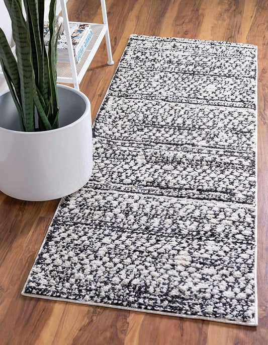 Unique Loom Morocco Collection Abstract Border, Diamond, Bohemian Area Rug (2' 2 x 6' 0 Runner, Ivory/Black)