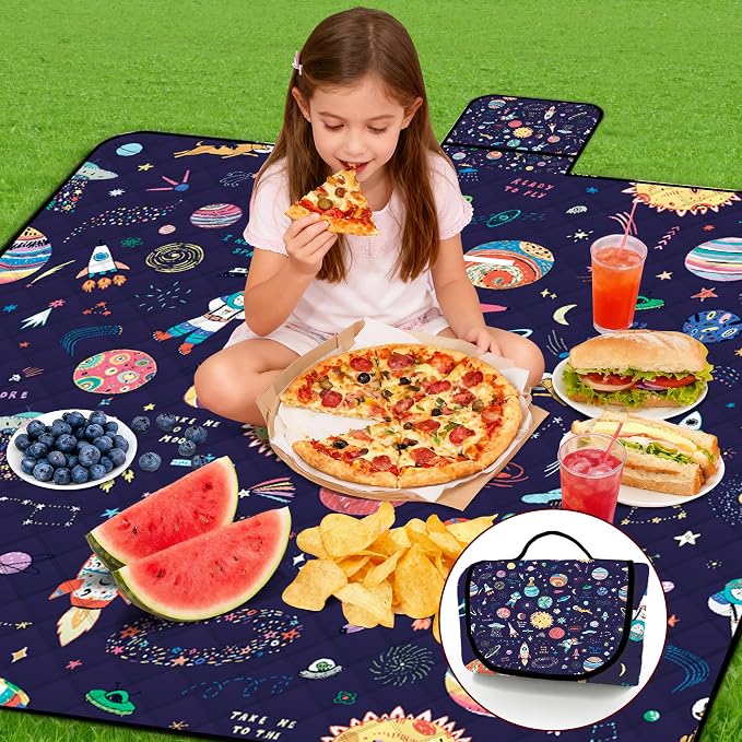 Extra Large Picnic Blanket Waterproof,80"x 80"Foldable Machine Washable Beach Blanket,Outdoor Blanket for 6-8 Adults,Suitable for Indoor Crawling,Park Beach,Camping,Hiking,Family Travel(Starry sky)