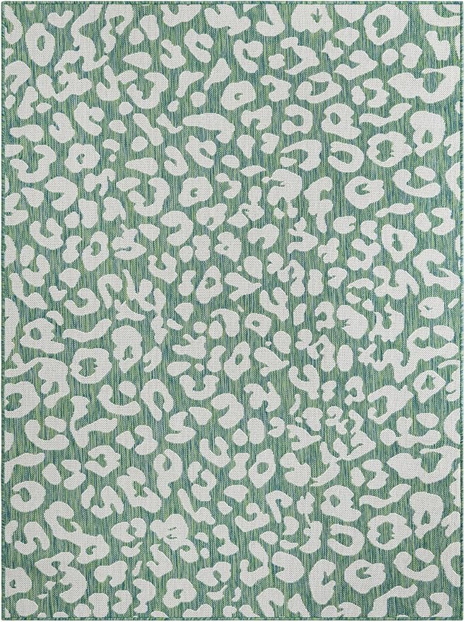 Unique Loom Outdoor Safari Collection Area Rug - Leopard (5' 3" x 7' 1" Rectangle Green Blue/Ivory)
