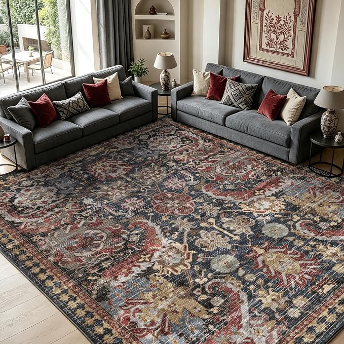 Washable Area Rugs - Perfect for Living Room, Bedroom, Kids Room, Nursery - Stain & Water Resistant Non-Slip, Pet & Child Friendly, Vintage Tribal Area Rugs (Rust, 8' x 10')
