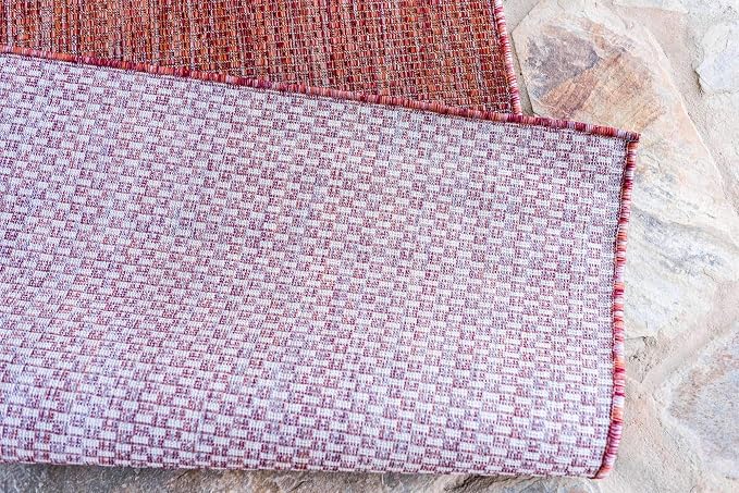 Unique Loom Collection Casual Transitional Solid Heathered Indoor/Outdoor Flatweave Area Rug (6' 1" x 9' Rectangle, Rust Red/Beige)