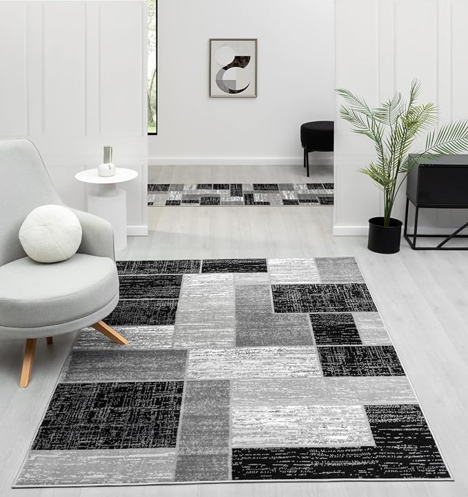 L'Baiet Verena Geometric Area Rug Black Grey 2' x 6' Runner Throw Rugs Carpet for Living Room, Bedroom, Dining Table, Office, Hallway, Foyer | Neutral Colorful Modern Abstract Home Decor