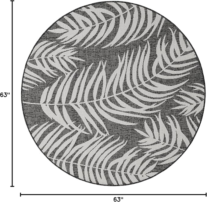 Unique Loom Outdoor Botanical Collection Area Rug - Palm (5' 3" Round Charcoal/Ivory)