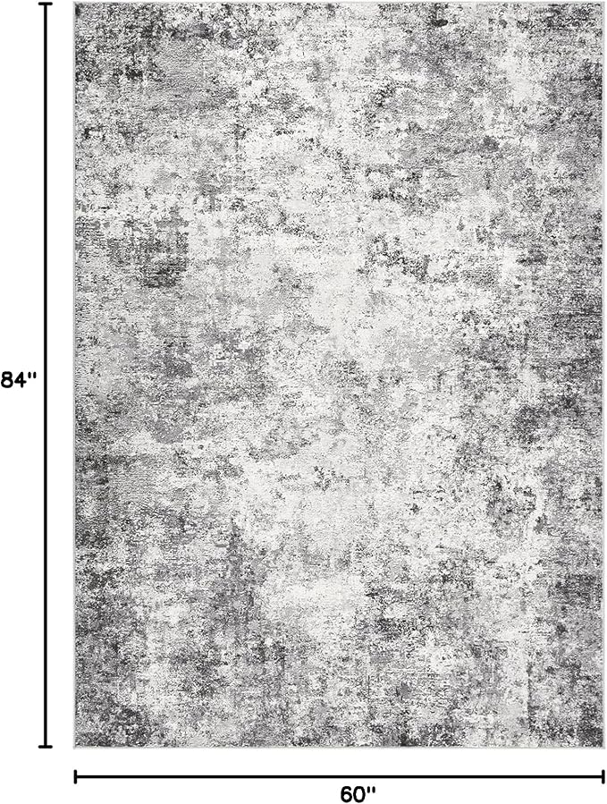 UERMEI 5x7 Area Rug Living Room Rugs - Washable Neutral Modern Abstract Soft Thin Large Rug Indoor Floor No Slip Rug Carpet for Bedroom Under Dining Table Home Office Decor - Grey