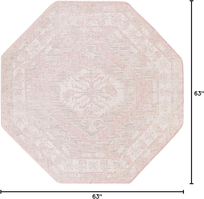 Unique Loom Outdoor Traditional Collection Area Rug - Valeria (5' 3" Octagon, Pink/ Ivory)