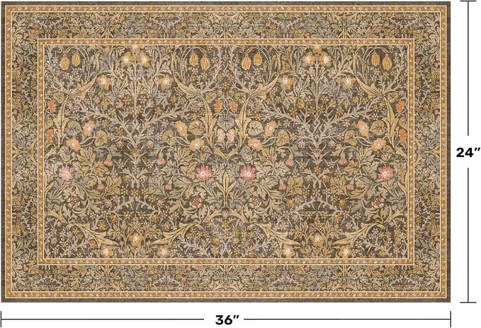 Brown Washable Entry Rug - Front Door Throw Rugs Indoor, Non-Slip Bathroom Small Rugs, Vintage Floral Thin Rug for Kitchen, Boho Earthy Entryway Décor (2x3 Gold Brown)