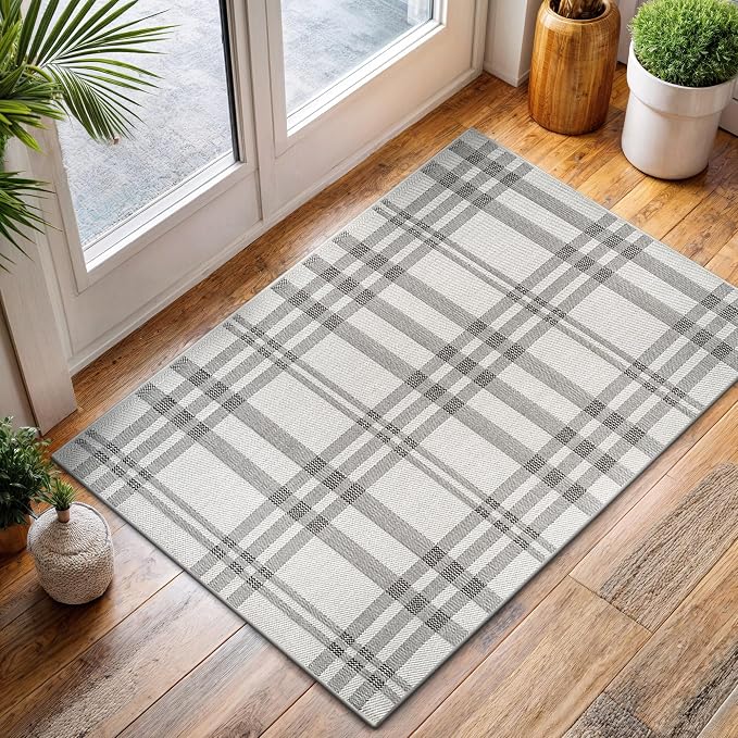 CAMILSON Easy Jute Rug 2x3, Indoor Outdoor Off-White Color Fiber Area Rugs for Entry, Living Room and Kitchen Rug, Checkred Boho Woven Design, Easy-Cleaning, Washable Outside Carpet (2 x 3)