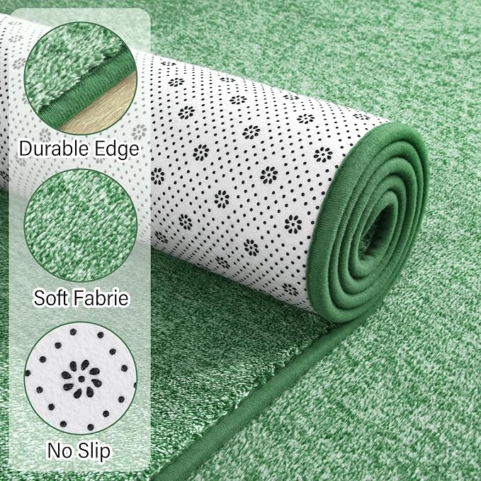 Chicrug Memory Foam 2x6 Runner Rugs for Hallway Entryway Bedroom | Low-Pile Soft Carpet Runner Rug for Kitchen, 6ft Kids Rug for Bedside Dorm Room Decor, Green and White