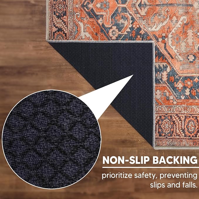 Keen Home Design 10x14 Rug - Machine Washable Area Rug with Non-Slip Backing, Ideal for Living Room, Dining Room, Bedroom - Vintage, Easy Clean, Durable, Low Pile Rug - (9'7" x 14')
