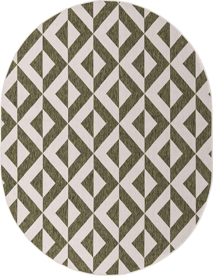 Unique Loom Jill Zarin Outdoor Collection Area Rug - Napa (7' 10' x 10' Oval, Green/ Ivory)