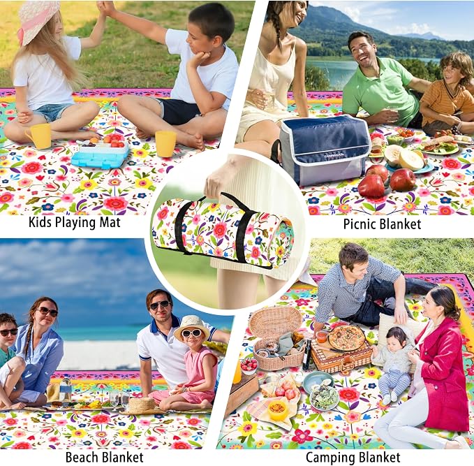 Picnic Blankets Beach Blanket 80" X 80" Extra Large Waterproof Camping Blankets Portable Outdoor Mat 3-Layer Blanket for Beach, Hiking, Park, Music Festival, Grass Lawn,Travel