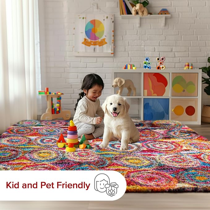 nuLOOM Kindra Multicolor Abstract Power Loomed Area Rug, 4' x 6' | Nuloom Kindra Abstract 4' x 6' Shag Area Rug for Living Room Bedroom Dining Room Nursery, Multicolor