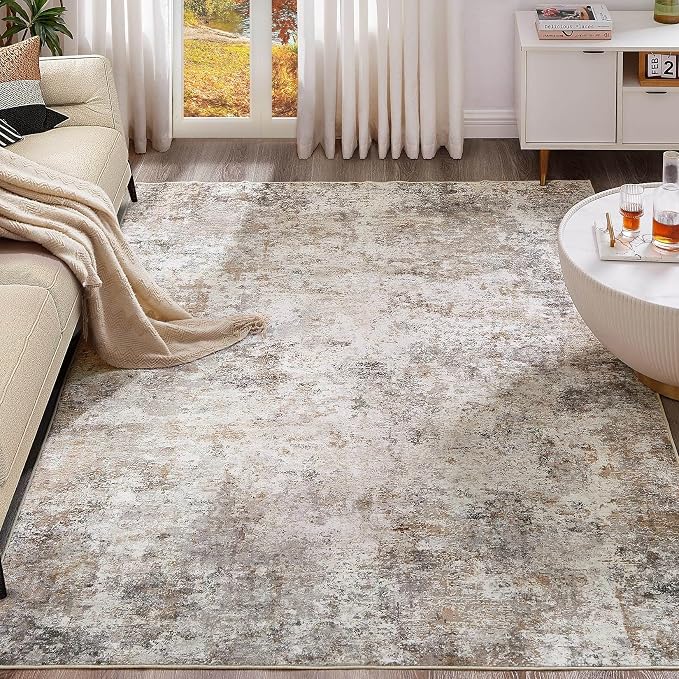 UERMEI 10x13 Area Rug Living Room Rugs Washable Neutral Brown Grey Carpet | Modern Abstract Non-Slip Soft Large Low Pile Floor Rugs for Bedroom Dining Room Home Office Indoor Decor