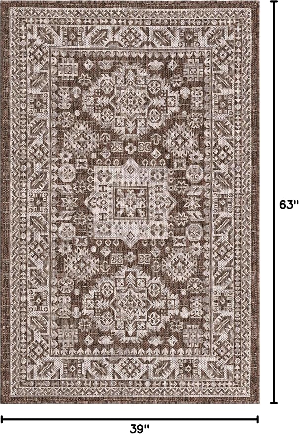 Unique Loom Outdoor Aztec Collection Area Rug - Chalca (3' 3" x 5' 3" Rectangle, Brown/ Ivory)