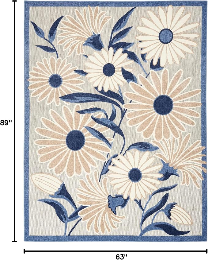 Nourison Home Aloha Blue Grey 5'3" x 7'5" Area Rug - Easy Clean, Non Shedding, Bed Room, Living Room, Dining Room, Kitchen (5' x 8')