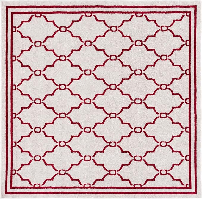 SAFAVIEH Amherst Collection Area Rug - 7' Square, Ivory & Red, Trellis Design, Non-Shedding & Easy Care, Ideal for High Traffic Areas in Living Room, Bedroom (AMT414H)