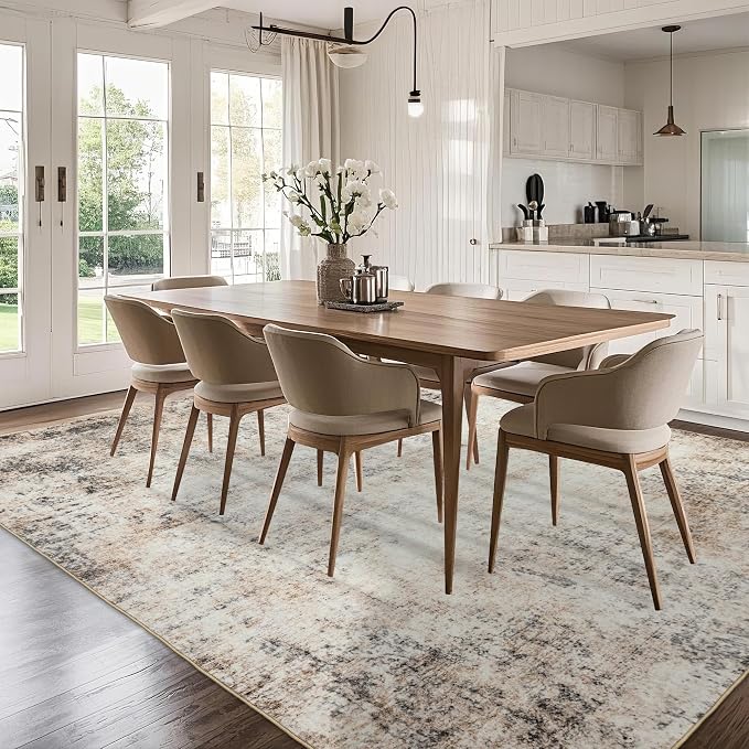 Washable 10x14 Area Rug: Neutral Rugs for Living Room Dining Room Bedroom Office Indoor - Non-Slip Modern Large Carpet Home Decor - 10x14 Sandstone Beige Gray