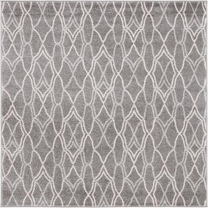 SAFAVIEH Amherst Collection Area Rug - 5' Square, Ivory & Grey, Trellis Design, Non-Shedding & Easy Care, Ideal for High Traffic Areas in Living Room, Bedroom (AMT414K)