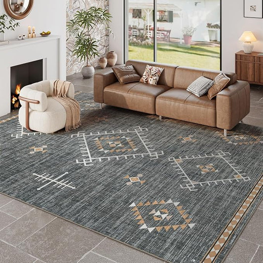 ILANGO Area Rug 9'x12' for Living Room Bedroom Washable Moroccan Boho Rugs for High Traffic Area Non Slip & Non-Shedding Rugs Fade Resistant Carpet for Kitchen Office