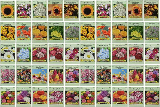50 Slightly Assorted Flower Seeds! – Great for Bees, Birds, and Butterflies! – Includes 10+ Varieties of USA Grown & Non-GMO Seeds! – May Include Forget-Me-Nots, Marigolds, Wildflowers, and More