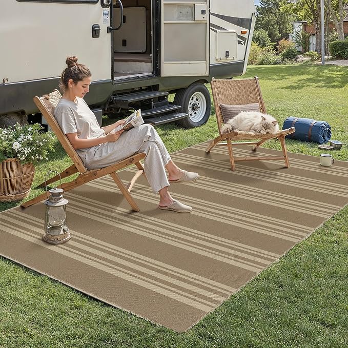 PureCozy Striped Easy Jute Rug 3x5 Khaki Entryway Carpet Washable Non Slip Office Door Mat Farmhouse Neutral Non Shedding Small Indoor Outdoor Rug for Bathroom Kitchen Bedroom Living Room