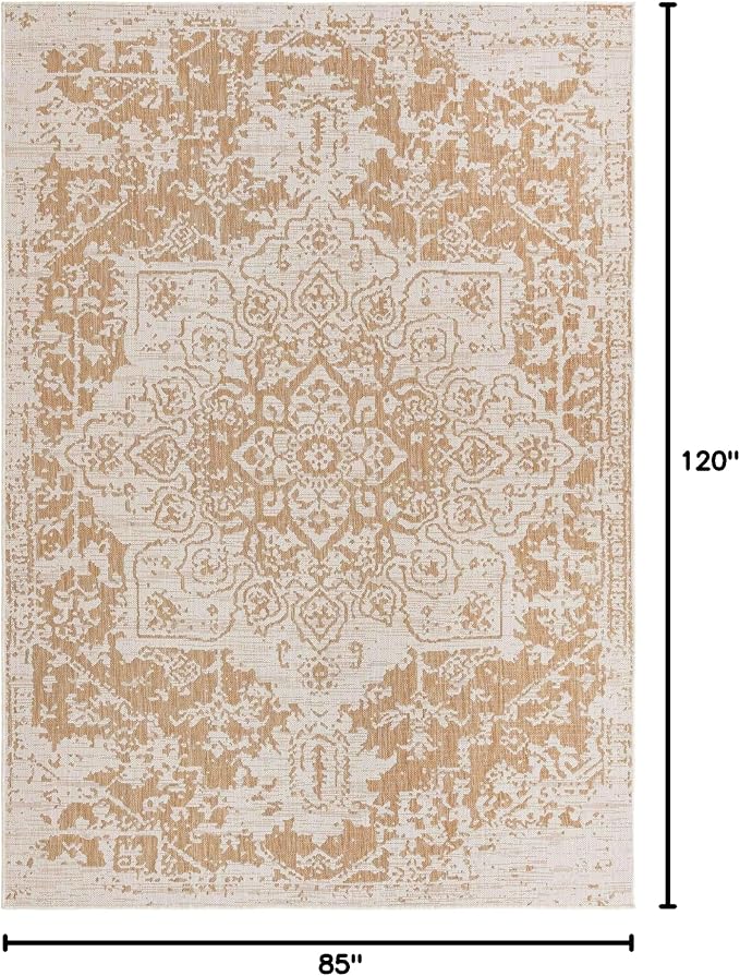Unique Loom Outdoor Collection Area Rug - Dubai (7' 1' x 10' Rectangle, Beige/ Brown)