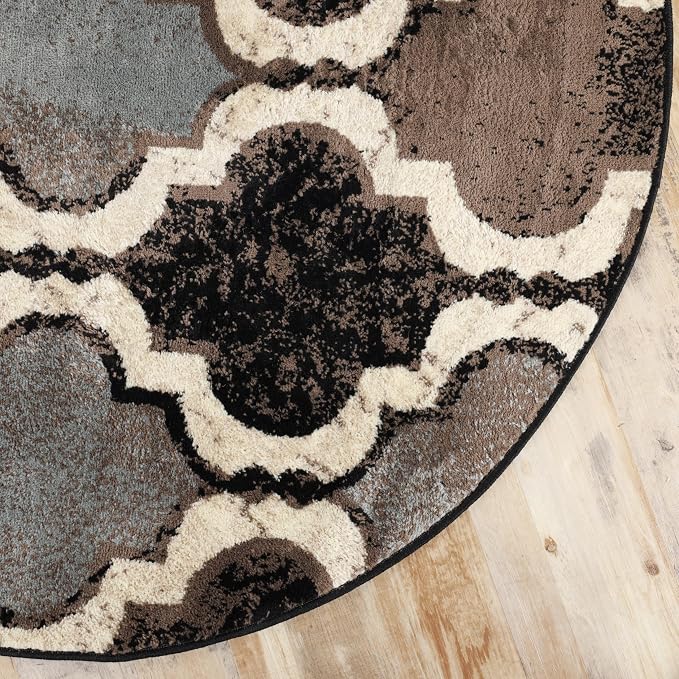 SUPERIOR Modern Indoor Area Rug, Non Slip Rug, 5' Round, A Chocolate | Geometric Design Floor Décor, Easy Care High Traffic Areas Living Dining Room, Bedroom, Office, Entryway, Viking Collection