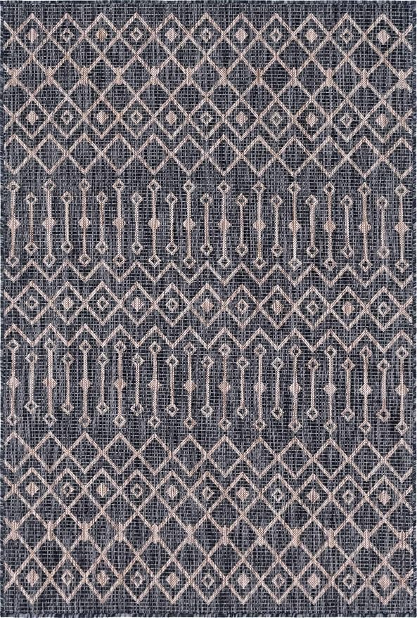Unique Loom Outdoor Trellis Collection Area Rug - Tribal Trellis (4' 1" x 6' 1" Rectangle, Charcoal Gray/ Natural)