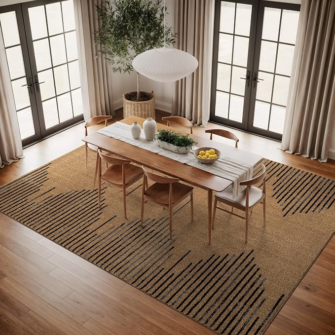 Rugshop Bohemian Stripe Stain Resistant Area Rug Jute 7'10" x 10' | High Traffic,Fade Resistant, Living Room, Bedroom, Dining Room, Home Office, Kitchen, Entryway, Hallway, Nursery,Basement