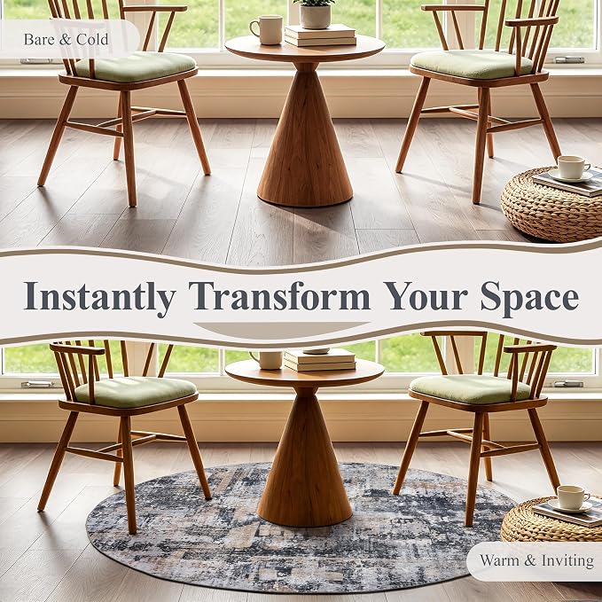 Sasttie 4ft Round Area Rug, Modern Abstract Circle Carpet, Black & Cream | Machine Washable, Ultra-Soft Faux Wool, Low Pile, Non-Slip, Lightweight, Thin, for Living Room, Bedroom, Dinning Room & Dorm