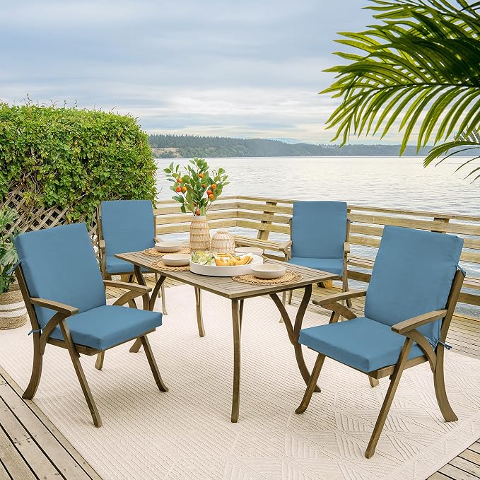 Arden 2-Pack Patio Dining Outdoor Chair Cushions, 20x44, Rain-Proof Seat Pad, Fade-Resistant Outdoor French Blue Texture