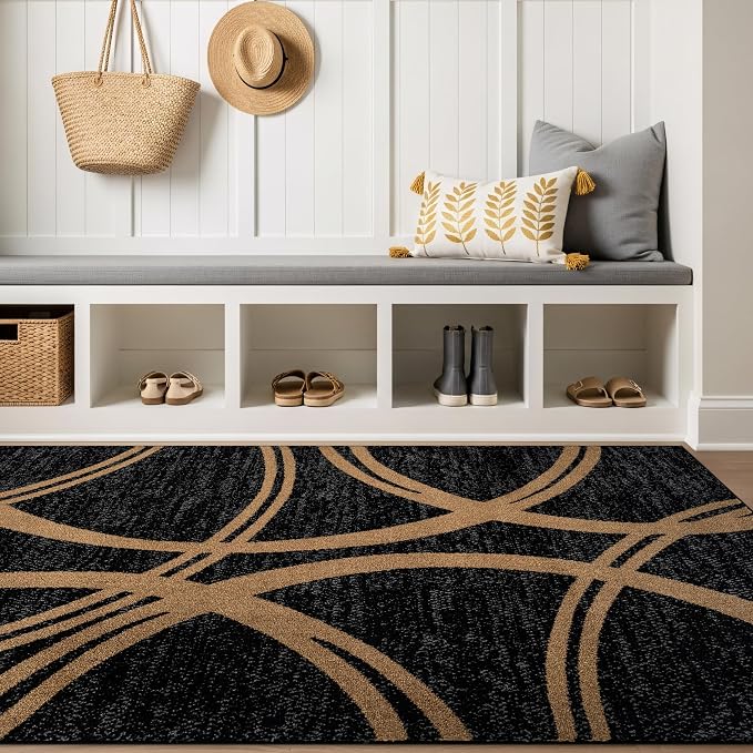 Rugshop Wavy Circles Modern Non-Shedding Area Rug Camel 3'3" x 5' | Rectangular, Size 3'3" x 5', Living Room, Bedroom, Dining Room, Home Office, Kitchen, Entryway, Hallway, Nursery, Kids Room