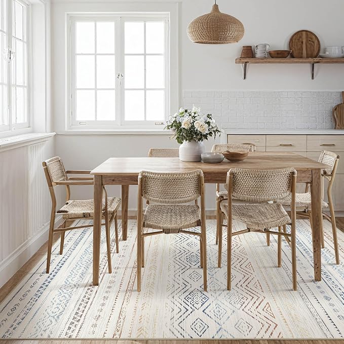 Tortania Area Rug Living Room Rugs- 10x13 Washable Large Soft Neutral Boho Moroccan Bohemian Farmhouse Rug Indoor Floor Carpet for Bedroom Under Dining Table Home Office Decor - Multicolor
