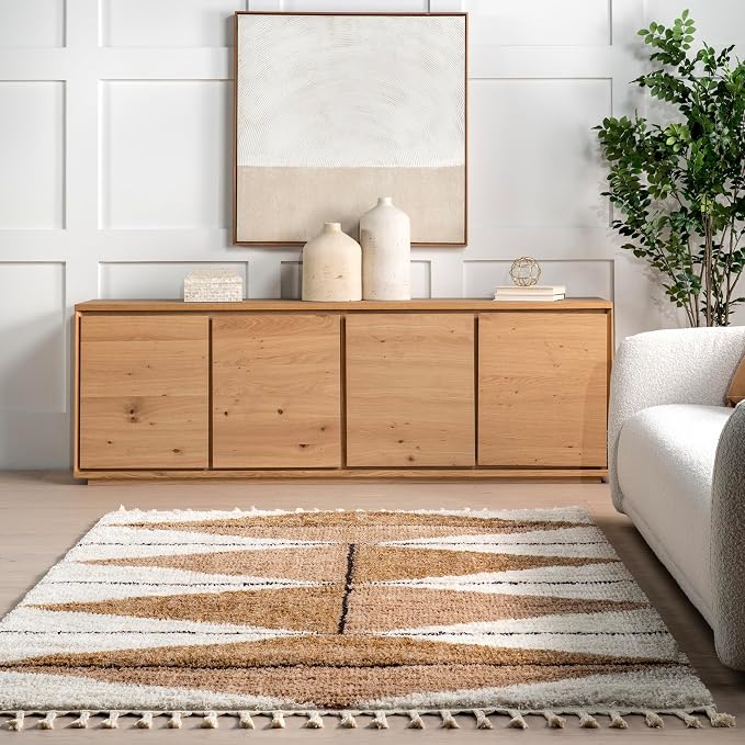 nuLOOM Kali Light Brown Diamond Power Loomed Area Rug, 9' x 12' | Nuloom Kali Diamond 9' x 12' Shag Area Rug for Living Room Bedroom Dining Room Nursery, Light Brown