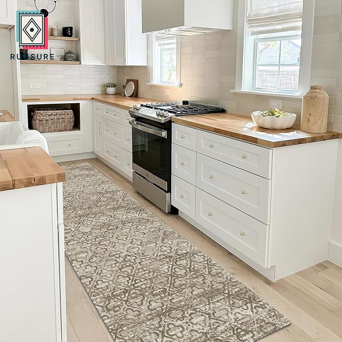 Washable Area Rugs, 2'6'' x 8' - 1/6 Thick - Stain & Water Resistant Non-Slip - Perfect Resistant Rug for Living Room, Bedroom, Nursery, Pet & Child Friendly, Vibrant Colors Rugs, Brown