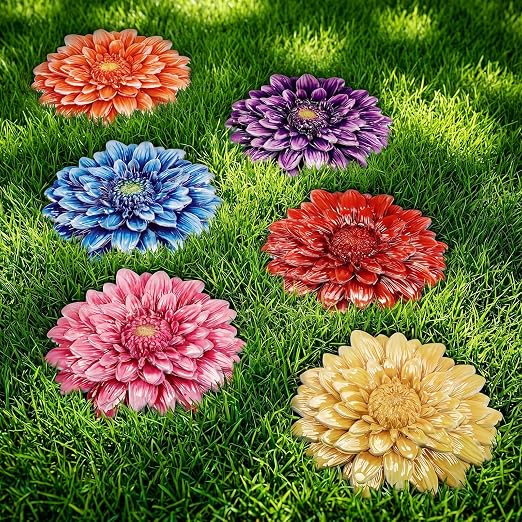 Landical 6 Pack Decorative Stepping Stones for Garden 10 Inch Cement Flower Stepping Stones Decoration for Patio Walkway Yard Outdoor (Dahlia)