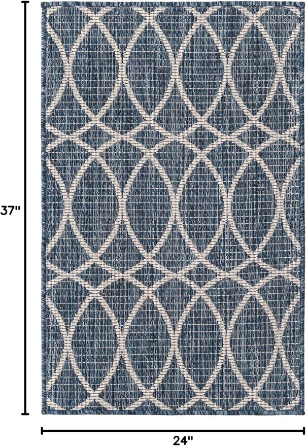 Unique Loom Outdoor Trellis Collection Area Rug - Gitter (2' x 3' 1" Rectangle, Blue/ Ivory)